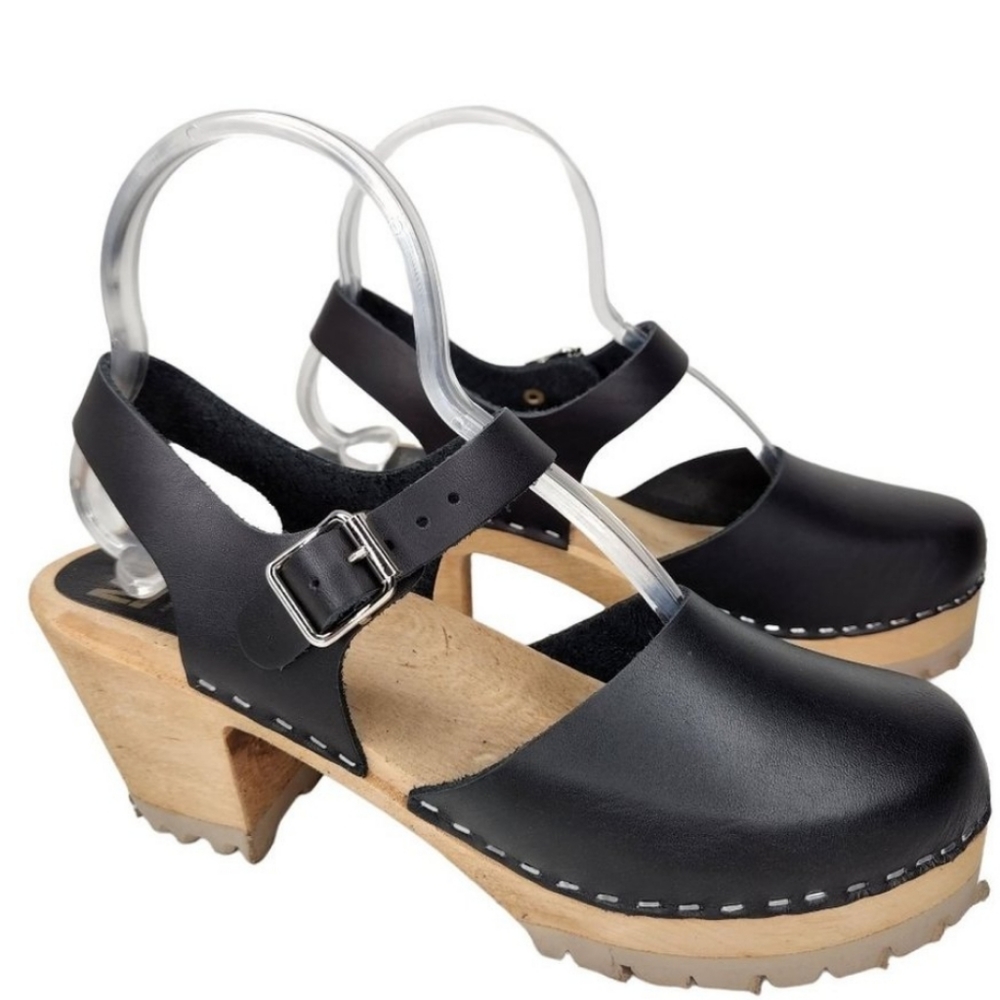 MIA Sofia Swedish  Clog Sandal Black Leather Women's 40EU/10US